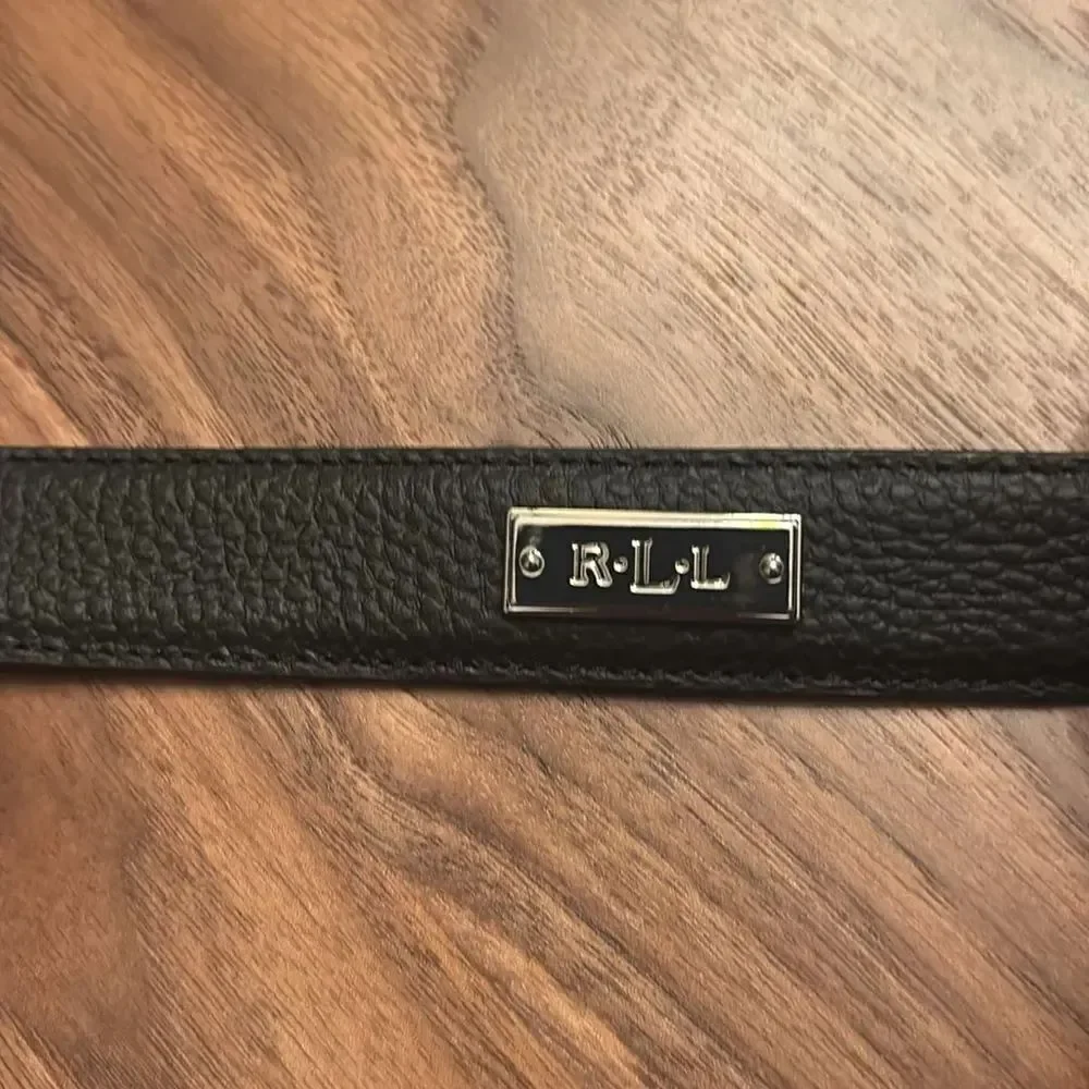 Ralph Lauren Black Pebble Leather Belt with Silver Buckle - XL